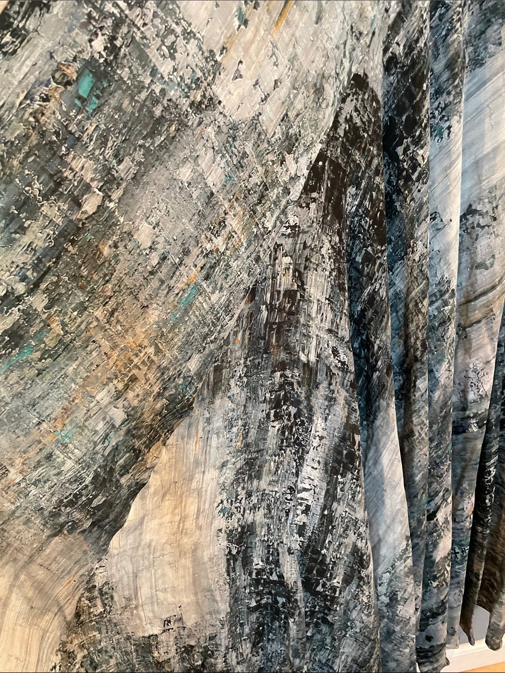 Johnny Was Arowal Silk Sleeveless Abstract Print Maxi Dress in Teal and Gray - Picture 8 of 9